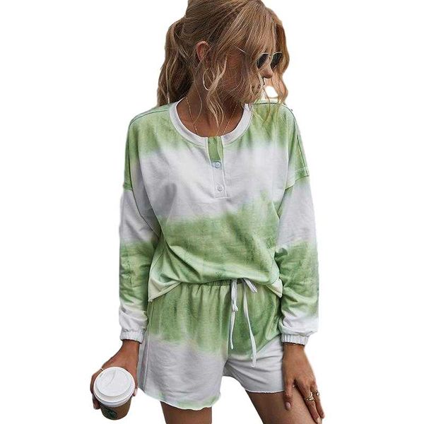 

tie dye print autumn 2 piece set harajuku o-neck women and shorts tracksuit woman outfit for womens clothing y0866a, Gray