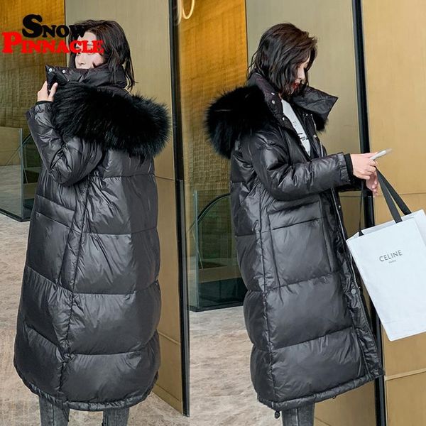 

2020 women winter x-long jackets coat black color big fur collar hooded parkas casual thicken warm coat solid -30c outwear
