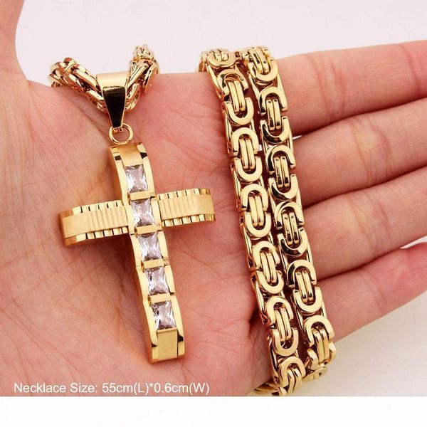 

316l stainless steel fashion jewlery byzantine box link chain necklace cross pendants for men women hip hop accessories, Silver