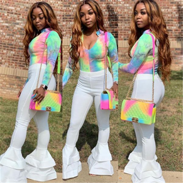 

глубокий v шеи футболку костюмы одежда женщины flare pant комплекты тенденции моды с длинным рукавом tie dye tops длинные брюки костюмы диза, Gray