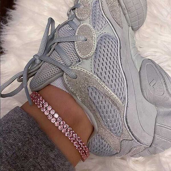

2020 new zircon charm anklet jewelry 23cm 25cm iced out bling rose gold color pink cz 5mm tennis chain anklet for women jewelry, Red;blue