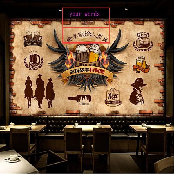 

european and american style retro brick wall cowboy beer mural wallpaper 3d restaurant bar ktv background decor wall paper 3d