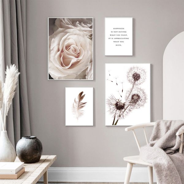 

flowers art prints feather dandelion wall painting quotes canvas art poster nordic style wall pictures girl bedroom decoration