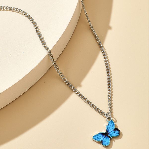 

boho blue butterfly pendant necklace for women vintage titanium steel wedding necklace choker jewelry accessories, Silver
