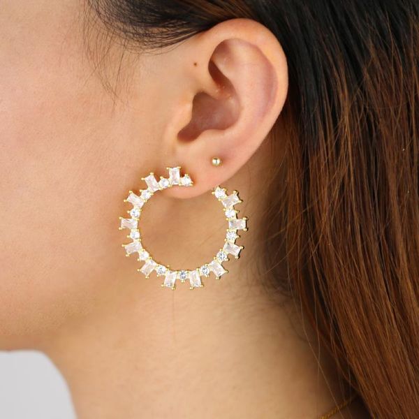 

silver gold color hoop earrings with shiny cz paved bling bling big earring accessories foe women wedding hoop earrings gift, Golden;silver