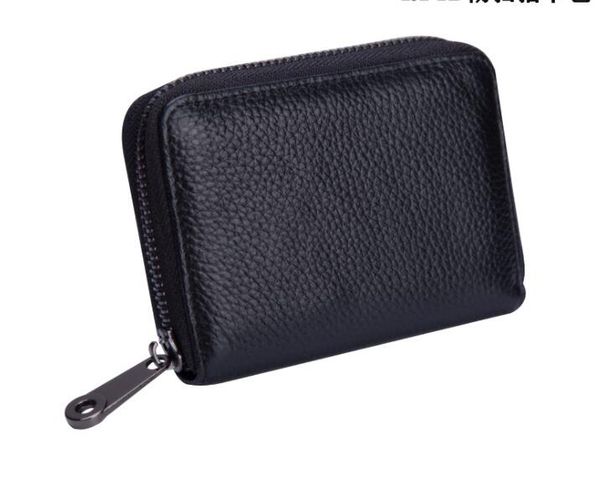 

men's business card bag cow leather card holder small wallet bag ladies zero wallet l credit purse multi-card position zipper id card b, Brown;gray