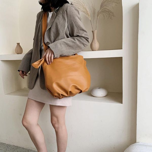 

casual messenger bag women bandage shoulder pu leather soft pleated crossbody bags ladies large capacity solid handbags