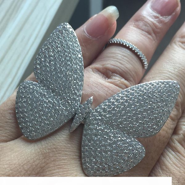 

the bigger size of butterfly ring of sterling silver 925 with the moving butterfly ring with moving wings with white zircon wedding jewelry