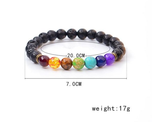

black lava stone bracelets 7 reiki chakra healing balance beads bracelet for men women stretch yoga jewelry, Golden;silver
