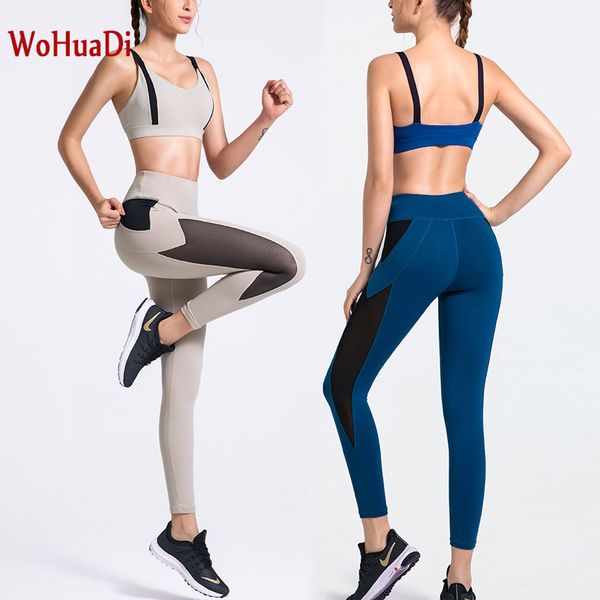 

wohuadi 2020 seamless yoga set women fitness clothing sportswear woman gym leggings padded push-up strappy sports bra suits, White;red