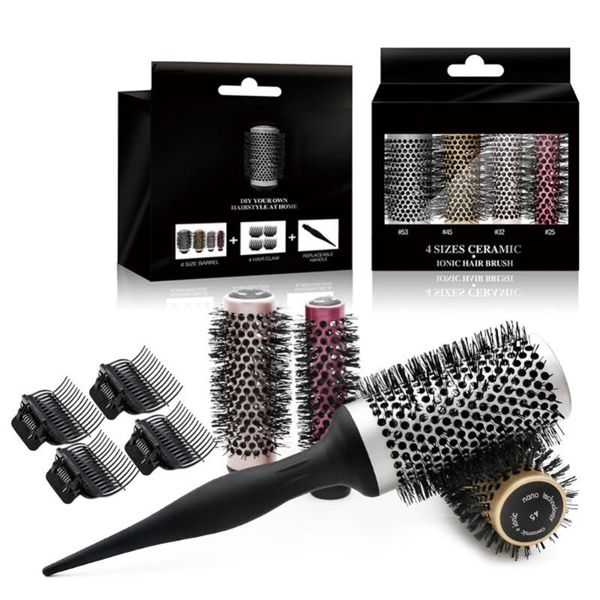 

detachable barrels round brushes hair rollers hair combs clips professional salon styling brush, Silver