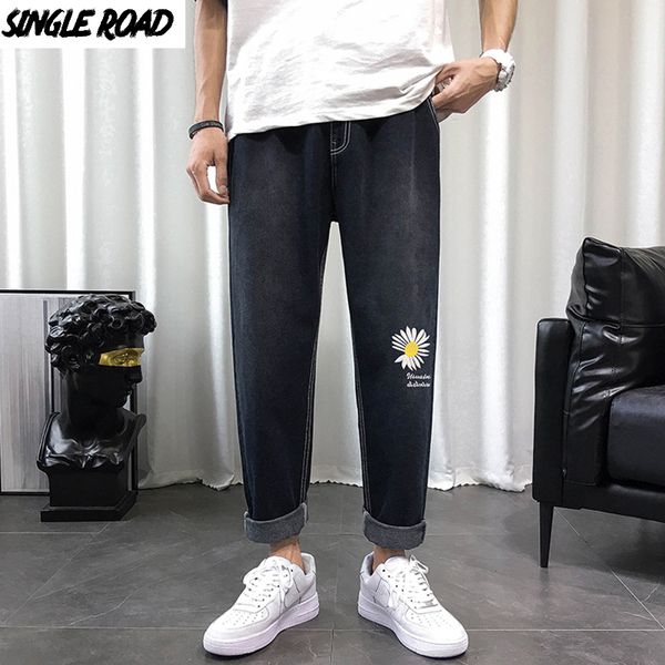 

singleroad mens jeans men 2020 oversized wide leg straight printed japanese streetwear denim pants fashion baggy jeans for men, Blue