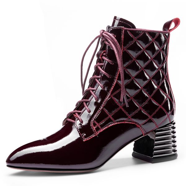

elegant pointed toe ladies ankle boots new brand genuine leather thick high heels shoes woman night club basic short boots 34-41, Black