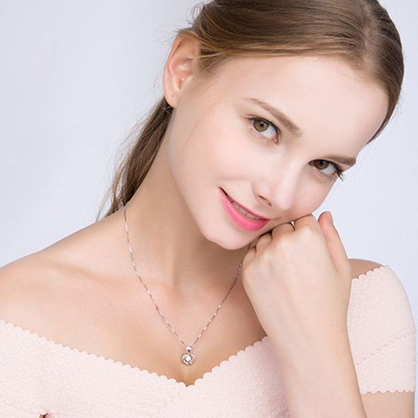

fashion romantic double heart flower pendant necklace with zircon rose gold/white necklace for women jewelry -mx8, Silver
