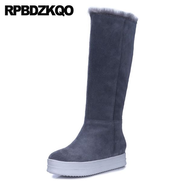 

handmade grey designer shoes women luxury 2020 suede gray muffin knee high big size long creepers flatform platform slip on, Black