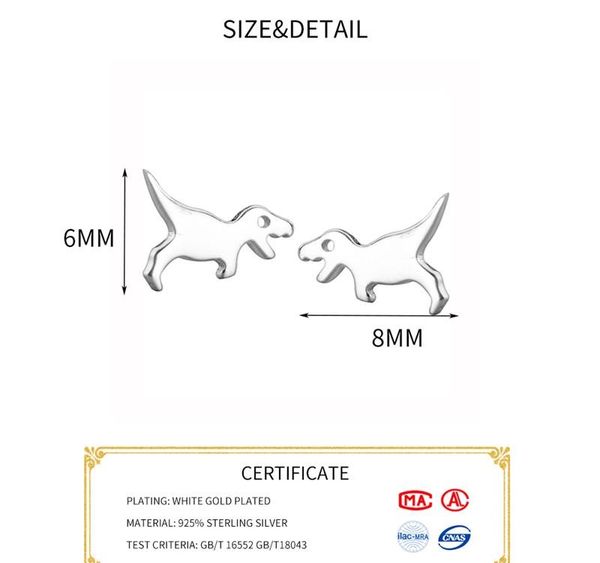 

inzareal 925 sterling silver tiny animal dinosaur stud earrings for fashion women party gold color hyperbole fine01, Golden;silver
