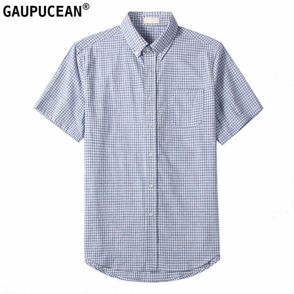 

men's casual shirts men short sleeve shirt 100% cotton big size summer anti-static blue grey red plaid street male quality man, White;black