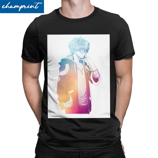 

funny space overlay seven t-shirts for men round neck cotton t shirt mystic messenger 707 mm bg otome game tees 6xl clothing