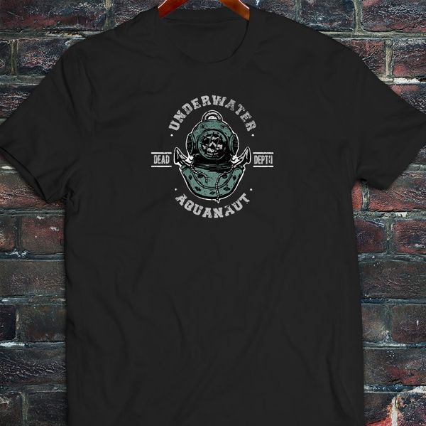 

2019 new casual cotton tee shirt vintage underwater diving skull nautical ocean mens black t-shirt summer men t-shirt