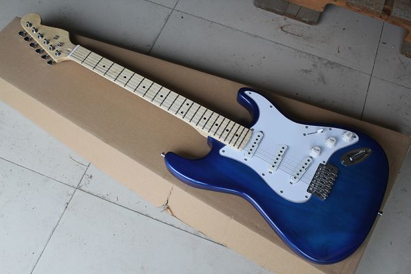 

factory custom blue electric guitar with maple fretboard,white pickguard,chrome hardware,22 frets,can be customized