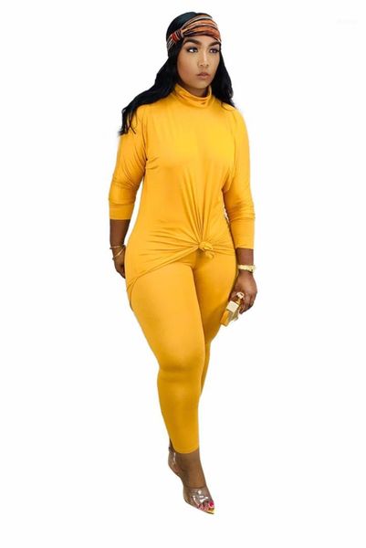 

solid color tracksuit long sheeve 4 colors womens two piece pants turtleneck slim 2pcs spring womens designer, White