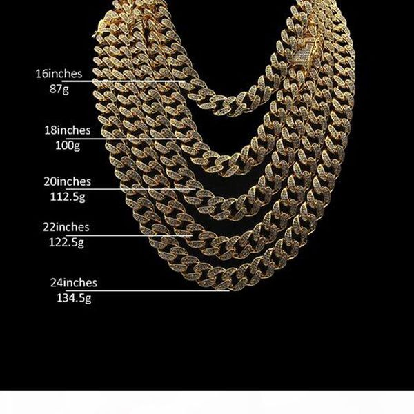 

мужские iced out chain hip hop ожерелье ювелирных изделий полный кристалл rhinestone золото майами кубинский звеньевые цепи 8inch 16inch 18i, Silver