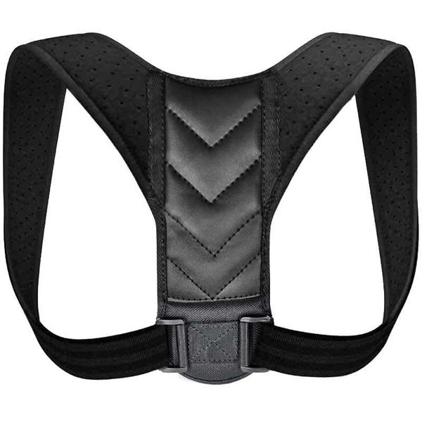 

back support spine corset posture corrector brace adjustable for upper shoulder pain relief trainer, Black;blue