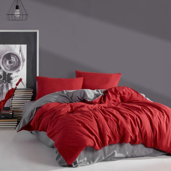 

red&grey luxury solid bed linen cotton set ranforce bedding set twin/full//king size 3/4/5 pcs bed sheet duvet cover