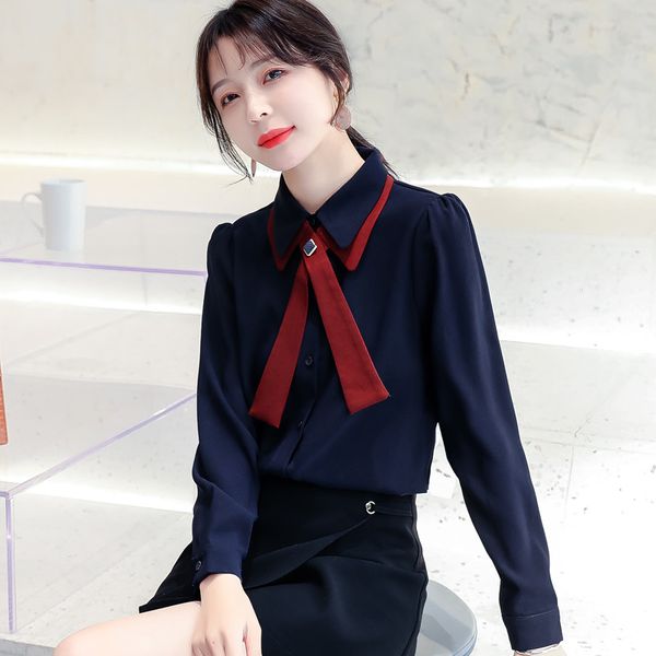 

autumn long sleeve chiffon blouses fashion new korea all-match women blouse vintage bottoming office shirts ladies blusas, White