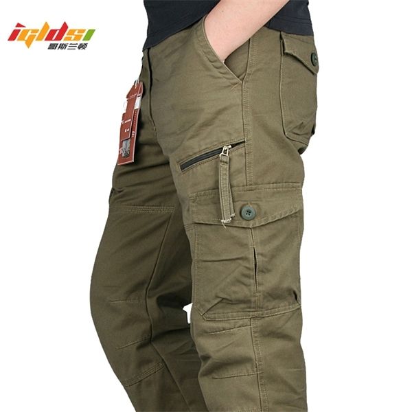 

new 2020 men cargo pants multi pockets military tactical pants men outwear streetwear army straight slacks casual long trousers, Black