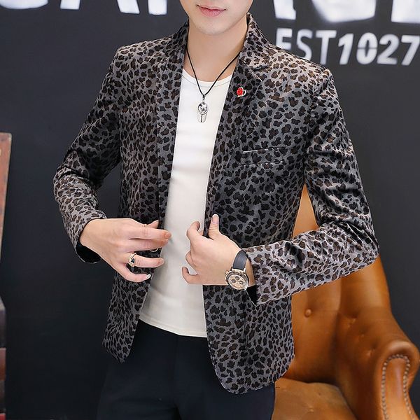 

2020 men's leopard print small suit youth autumn cool fashion casual thin suit, White;black