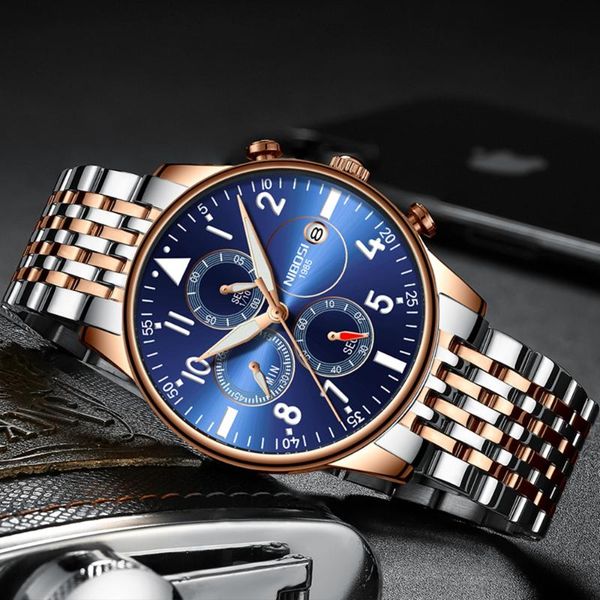 

wristwatches men watch nibosi waterproof quartz business mens watches clock casual sport relogio masculino, Slivery;brown