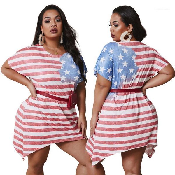 

leisure style women clothing summer women designer dresses american flag printed irregular dress plus size urban, Black;gray
