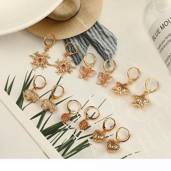 

fashion copper alloy dangle earrings female hollow pendant ear jewelry gift six styles to choose, Silver