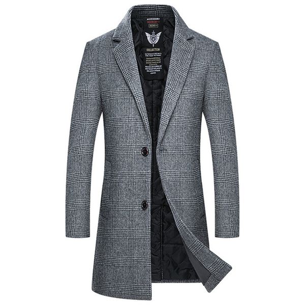 

men's wool & blends winter men thick coats slim fit male fashion blend outwear jackets smart casual trench, Black