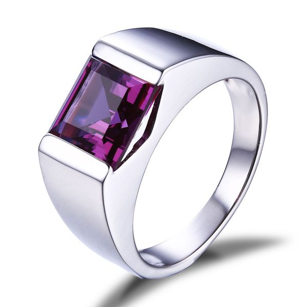 

wholesale solitaire fashion jewelry 925 sterling silver princess square amethyst cz diamond gemstones wedding men band ring gift size 8-12, Golden;silver