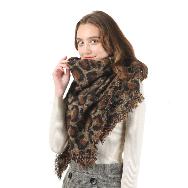 

women leopard prined tassel scarf laides winter warm wrap shawl triangle scarves imitation of cashmere stole cape mujer, Blue;gray