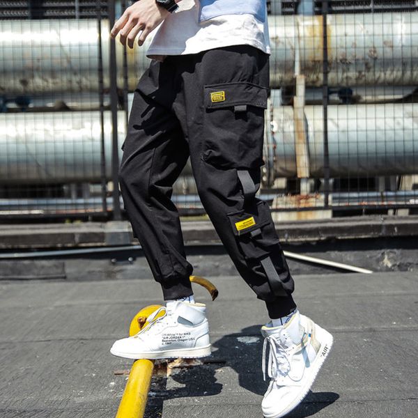 

2020 spring hip hop joggers men black шаровары multi-карманные ленты люди sweatpants streetwear вскользь мужские брюки-карго m-3xl