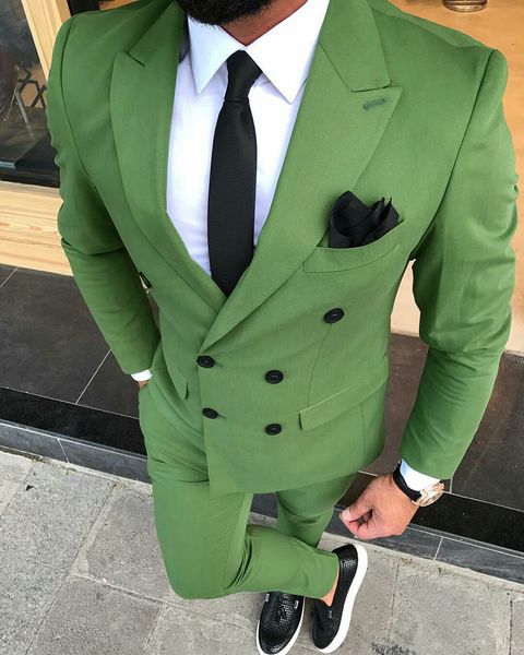 

green men suit double breasted wedding mens suits slim fit two pieces bridegroom tuxedos for men(blazer+pants), Black;gray
