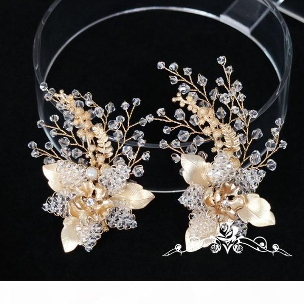 

gold leaf beaded flower hair clip set wedding accessories handmade bridal hair jewelry clips women headwear, Slivery;golden