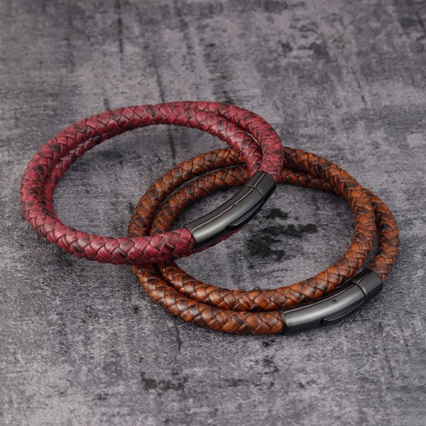 

leather cord bracelet stainless steel braided cowhide bracelet leather men's armband fashion cool boy gift, Golden;silver