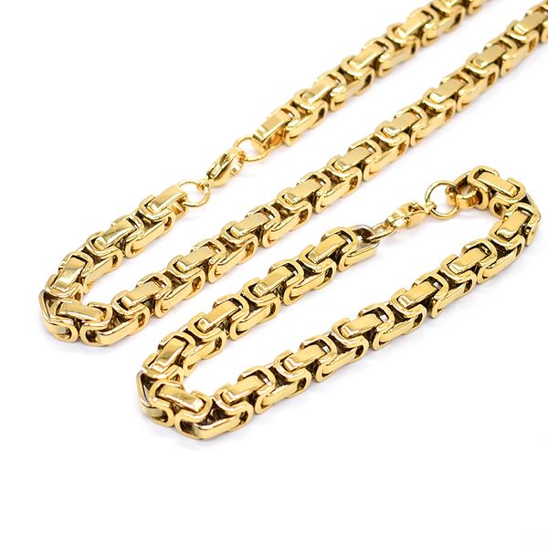 

amumiu 40-90cm jewelry set gold color trendy 8mm byzantine link chain necklace and bracelet set htz175, Silver