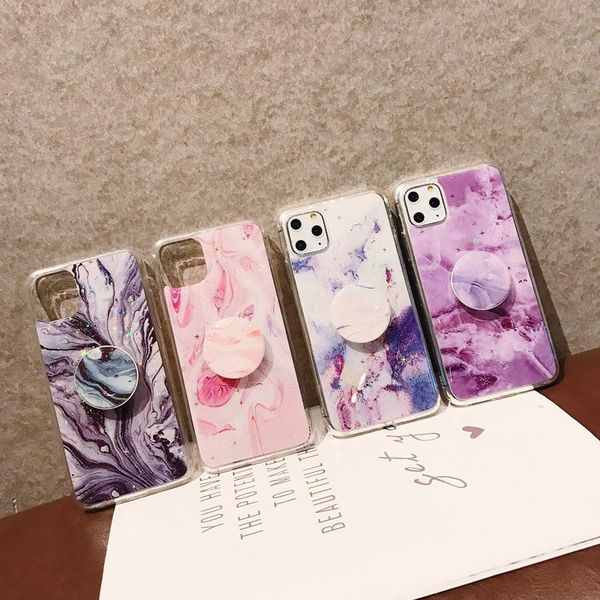 

cgjxswith bracket finger grip ring marble foil case for iphone 11 pro xs max x 8 7 bling sparkle sequin foil soft tpu stone holder confetti