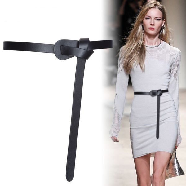 

cowskin belts for dresses simple design sweaters decorate knotted genuine leather belt thin cow long strap lady party jeans, Black;brown