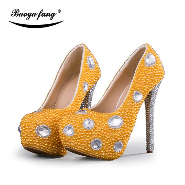

baoyafang gold beads pearl womens wedding shoes bride 8cm/11cm/14cm platform shoes high ladies big size pumps woman, Black
