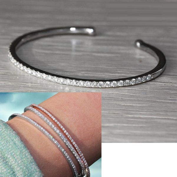 

diamater approx 58mm open cuff micro pave full cubic zirconia cz sparking simple women jewelry delicate bracelet, Red;blue