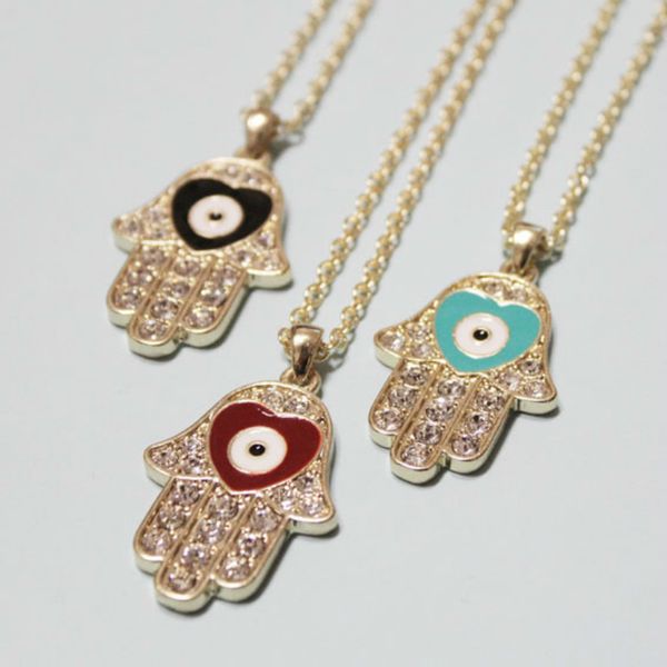 

fashion ethnic style rhinestone pendant necklace hand of fatima drop metal chain necklace for women fashion jewelry, Silver
