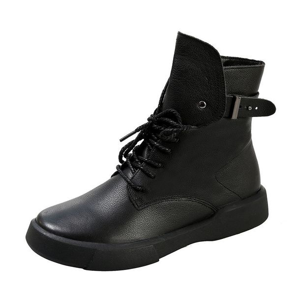 

fashion all-match women ankle boots soft-soled rubber female boots lace up women flat, Black