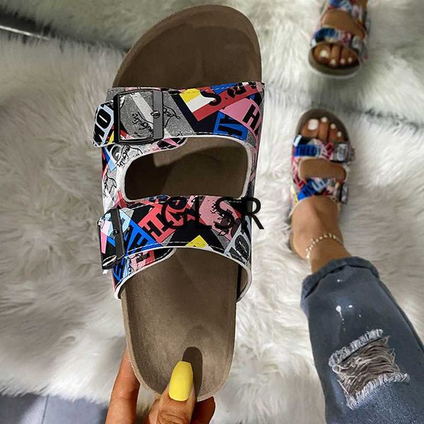 

2020 new summer beach cork slippers casual double buckle non-slip slides women slip on flip flop shoe, Black