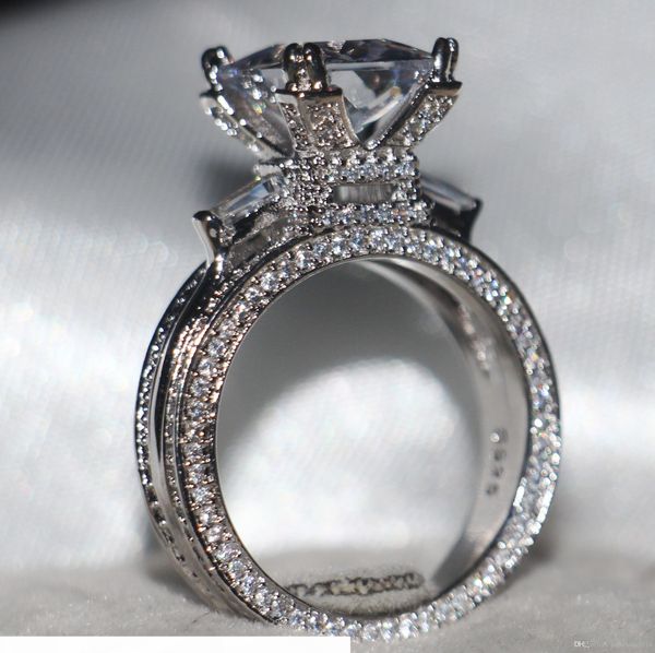 

size 5-11 luxury jewelry 12ct white z gemstones 925 sterling silver simulated diamond pave wedding engagement eiffel tower ring gift, Slivery;golden